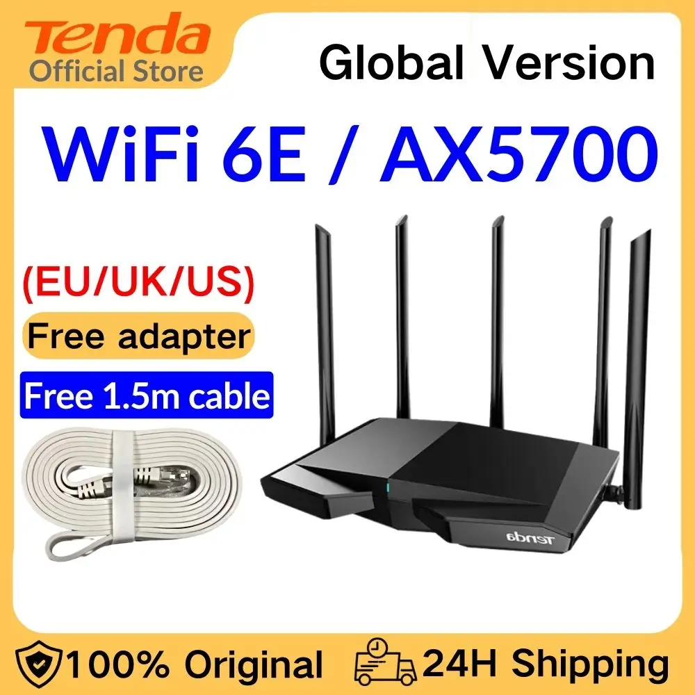 

Tenda WiFi6 Router AX5700 RX27 Tri-Band Gigabit Wi-Fi 6E Mesh Router Wireless Roteador 160MHz BandwidthOFDMA &MU-MIMO 1024QAM