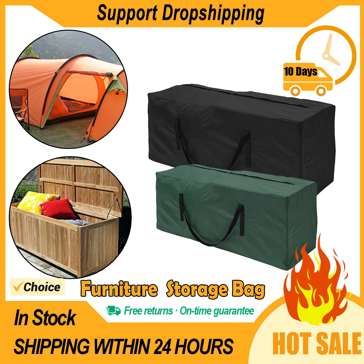 Furniture Cushion Storage Bag Waterproof Anti-UV Heavy Duty Rip Proof 210D Oxford Fabric Christmas Tree Storage Bag for Garden