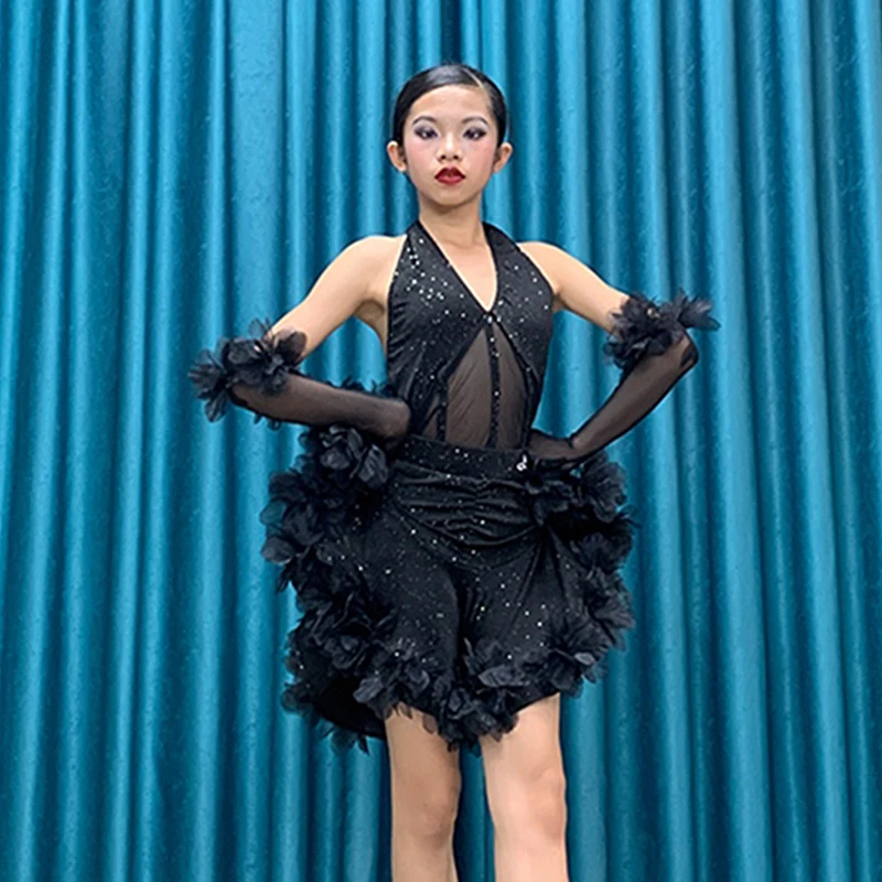 

New Sequin Style Standard Latin Dance Costume For Girls Performance Set Children Dance Professional Competition Clothing XH2801