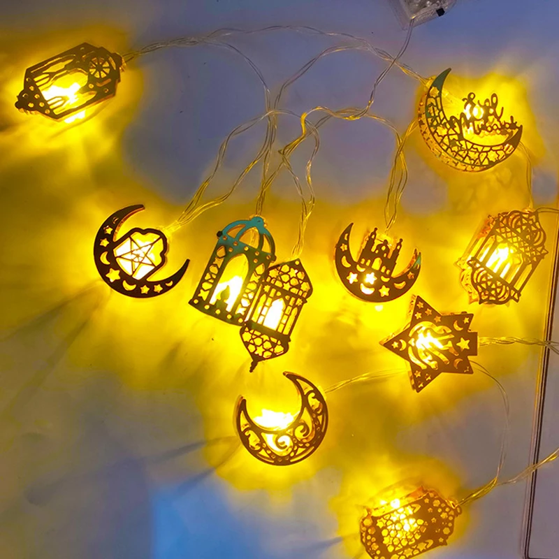 Guirnalda de luces LED de 1,5 m, 10LED, Luna Eid Mubarak, dormitorio, jardín, luz colgante para Ramadán Kareem, decoración de fiesta musulmana islámica