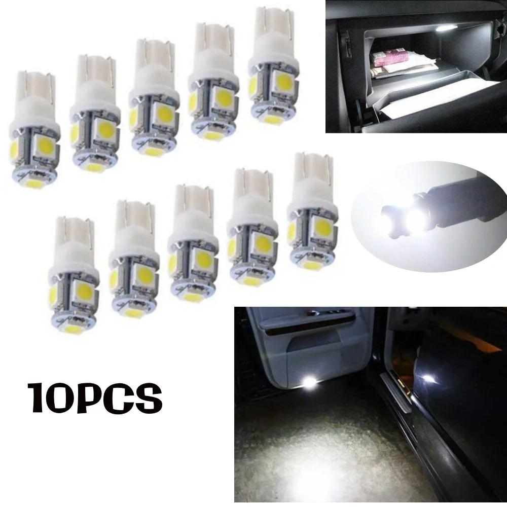 10PCS Car Dome Map Lights T10 White 194 168 2825 5050 5SMD LED Bright Car Lights Lamp Bulb Peanut LED Replacement Bulbs