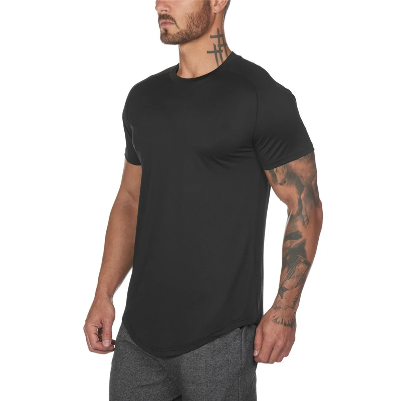 Solid Color Mesh Breathable Quick Dry T-Shirt Mens Running Sports Short Sleeves Top Tees Gym Bodybuilding Fitness Slim Fit Shirt