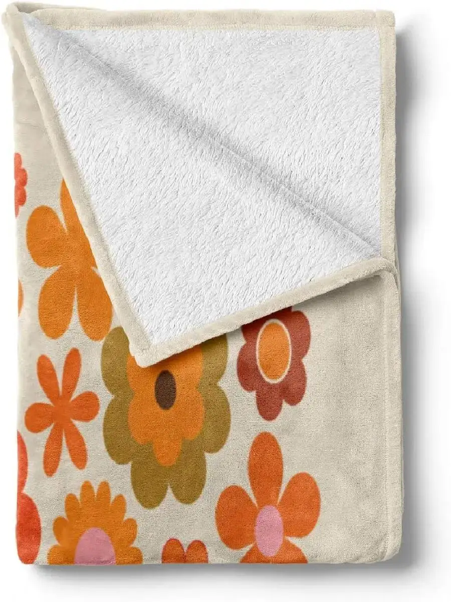 s Throw Blanket Vintage Style Blossoming Flowers on Beige Background HandDrawn Flannel Fleece Accent