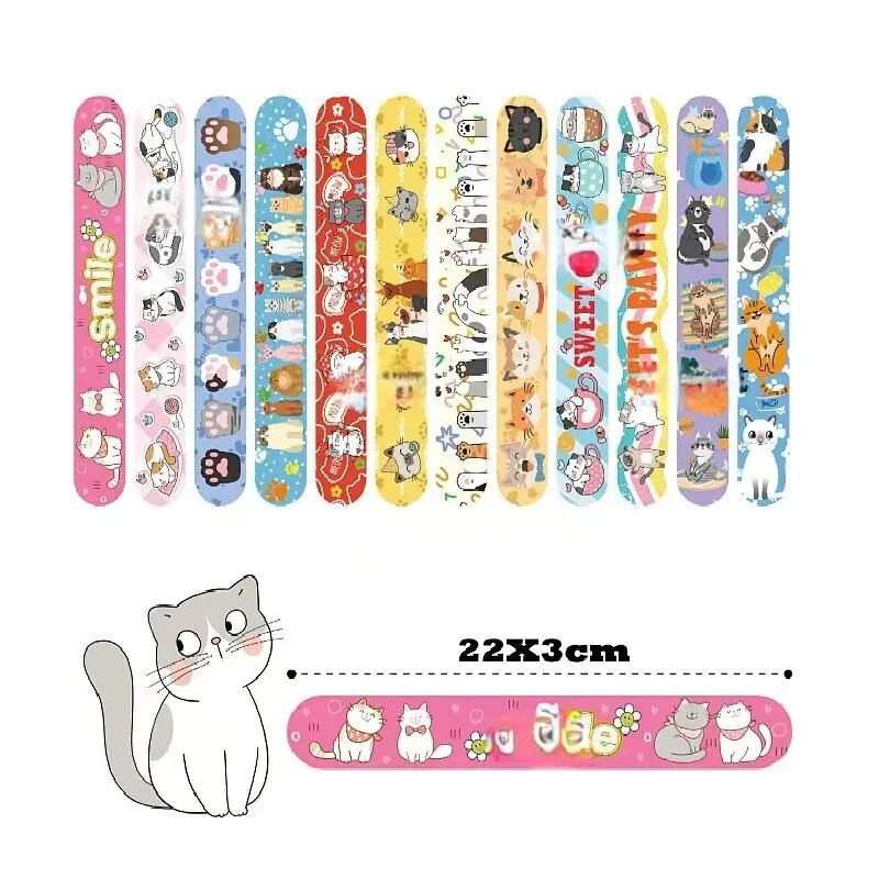 

12pcs Pet Cat Slap Bracelets Gifts Cartoon Pet Animals Party Decoration Happy Kids Girls Happy Cat Theme Birthday Party Favors