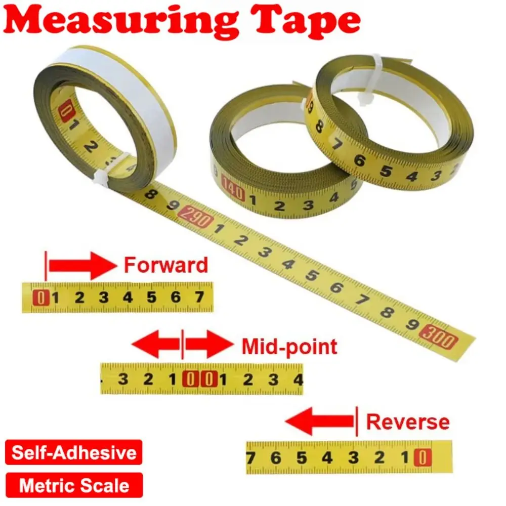 Self-Adhesive Measuring Tape Metric Scale 13MM Width Miter Track Tape 1-5 Meters Steel Material Adhesive Backed Tape Ruler