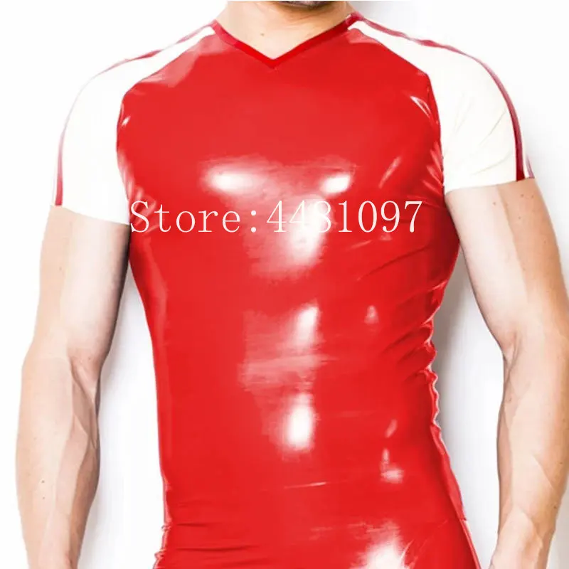 

Rubber Latex Shirt Red and White Men Fashion Top Size XS-XXL