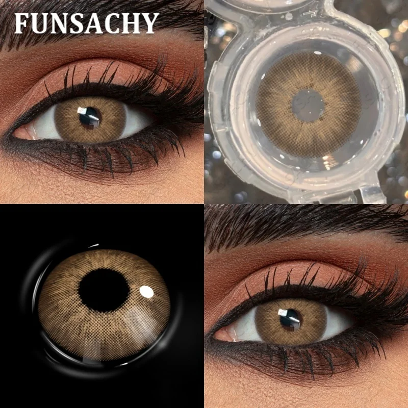 FUNSACHY 1 Paar farbige Kontaktlinsen, braune, grüne Linsen, natürlicher Look, Augen-Make-up, Softlinsen, schöne graue Pupillen für den jährlichen Gebrauch