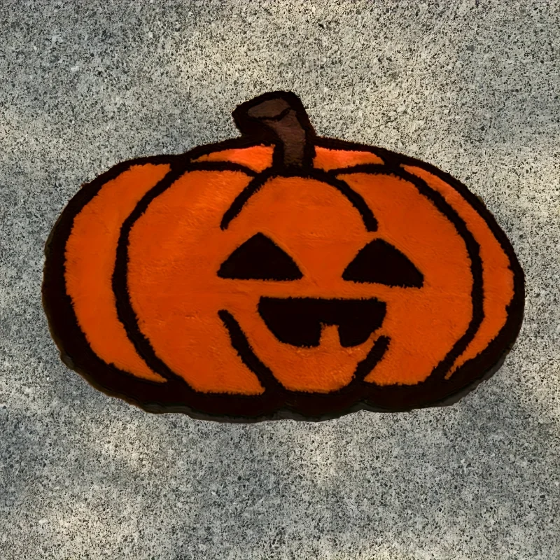 VIKAMA Halloween Pumpkin Face Irregular Bath Rug Soft Plush Non‑slip Absorbent Floor Mat For Bathroom Holiday Party Home Decor