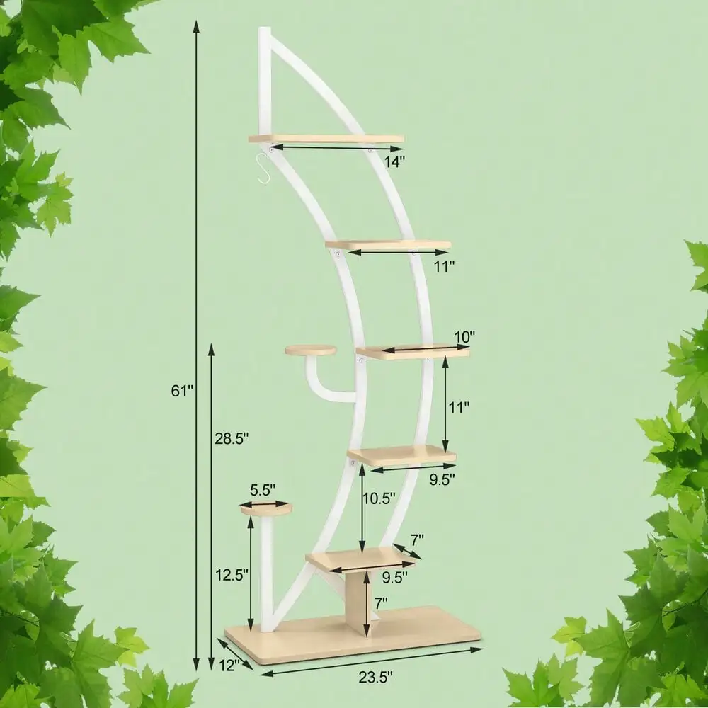 2 PCS 6 Tier Potted Metal Plant Stand Curved Stand Holder Display Shelf w/Hook