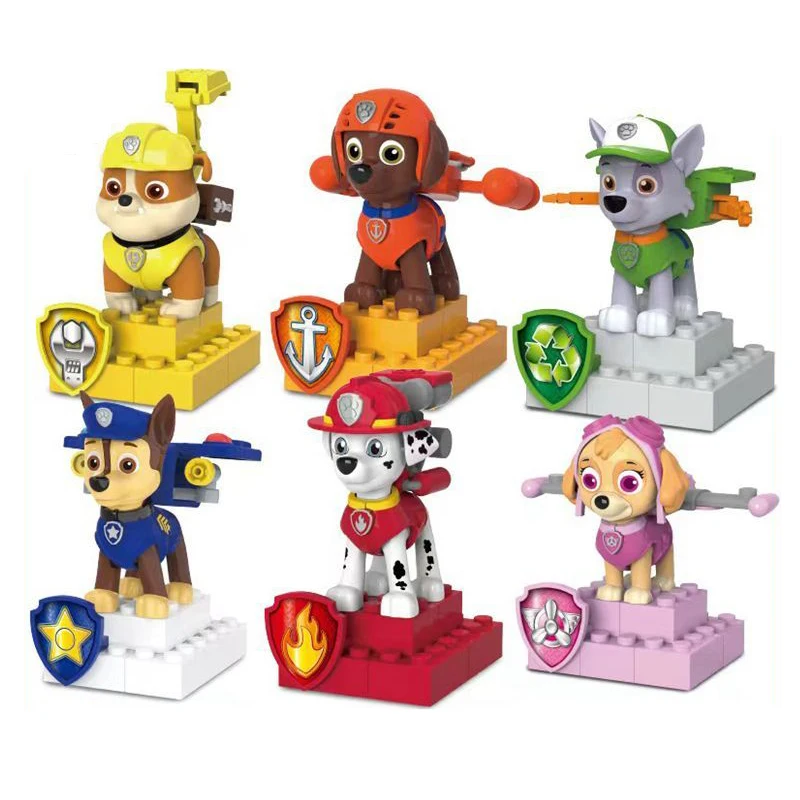 Paw Patrol poupée dessin animé sac à dos Cross Dressing blocs de construction jouets figurines d'anime Chase Skye Patrulla Canina cadeaux pour enfants