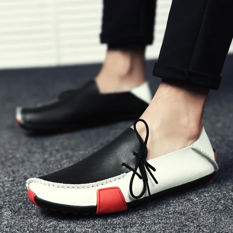 Summer Loafers Men Shoes Leather Breathable Red Sole Hand-made Autumn Driving Comfortable Fashion High Quality Soft Large Size