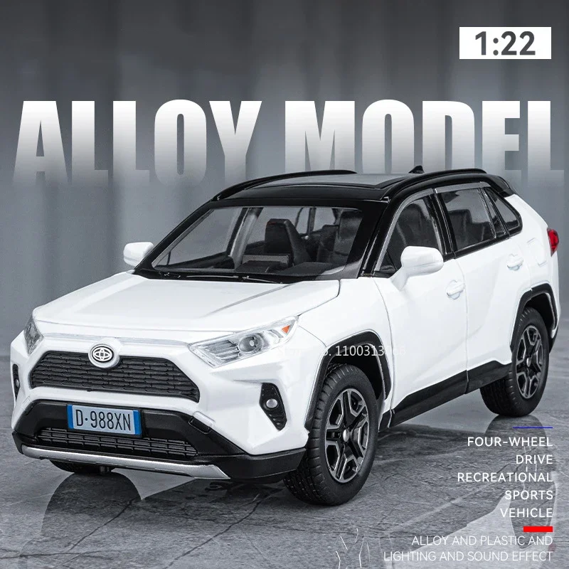 

Модель автомобиля Toyota RAV4 из сплава в масштабе 1:22, литой металлический спортивный автомобиль со звуком, модель автомобиля, игрушки для мальчиков, коллекция подарков
