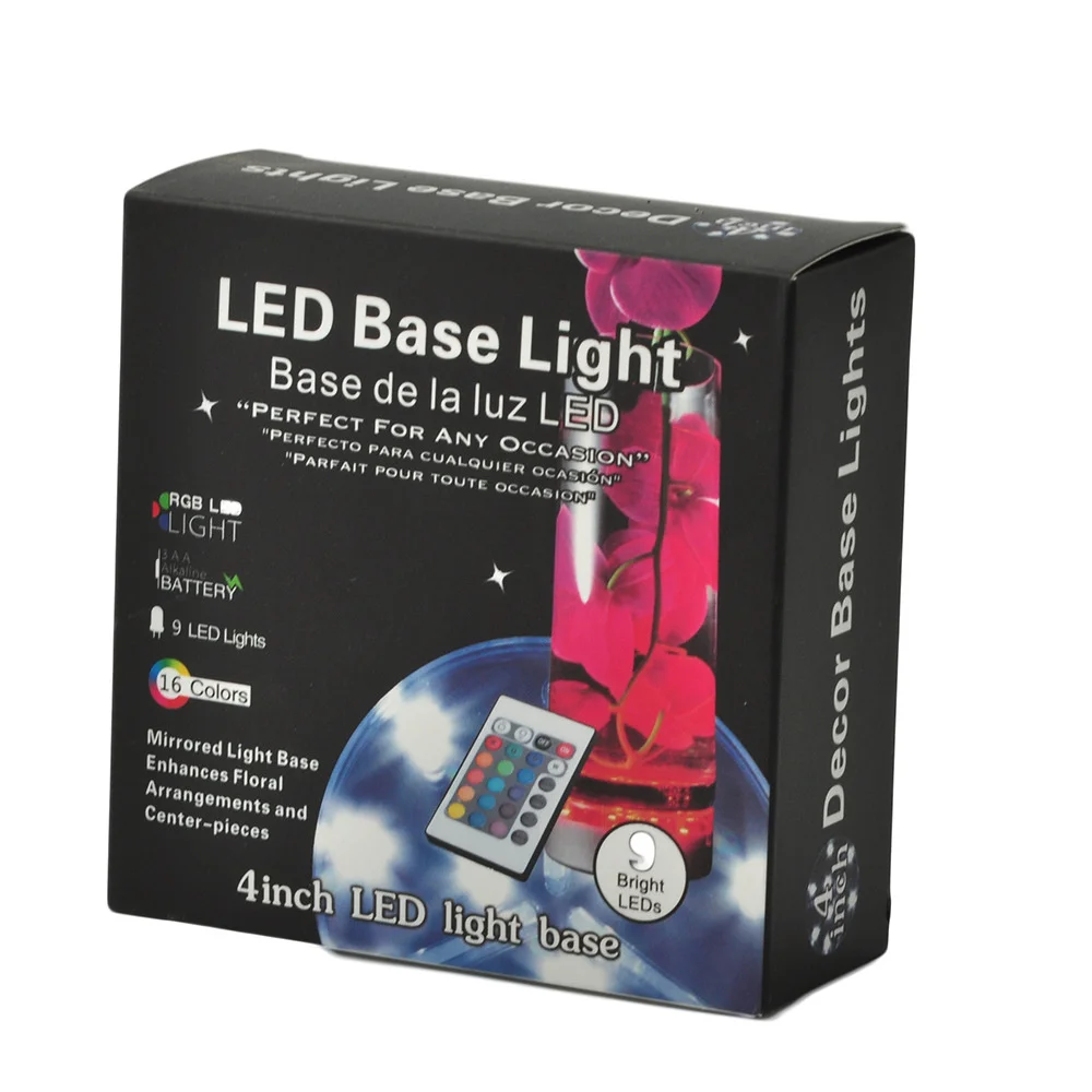 4 Inch Round Led Base Light RGB 16 Colors Changing Battery Powered Vase Decoration with Remote Controller for Bar,Club,Wedding