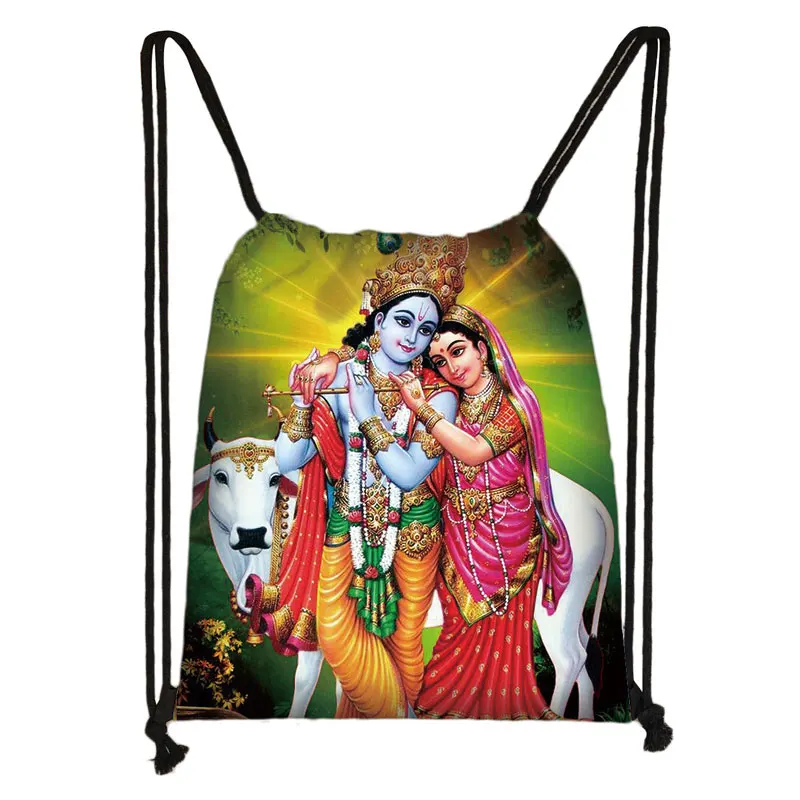 Indian Gods Vishnu Brahma and Shiva Print Backpack Women Drawstring Bags Radha Krishna Storage Bag For Teenager Bookbags Gift