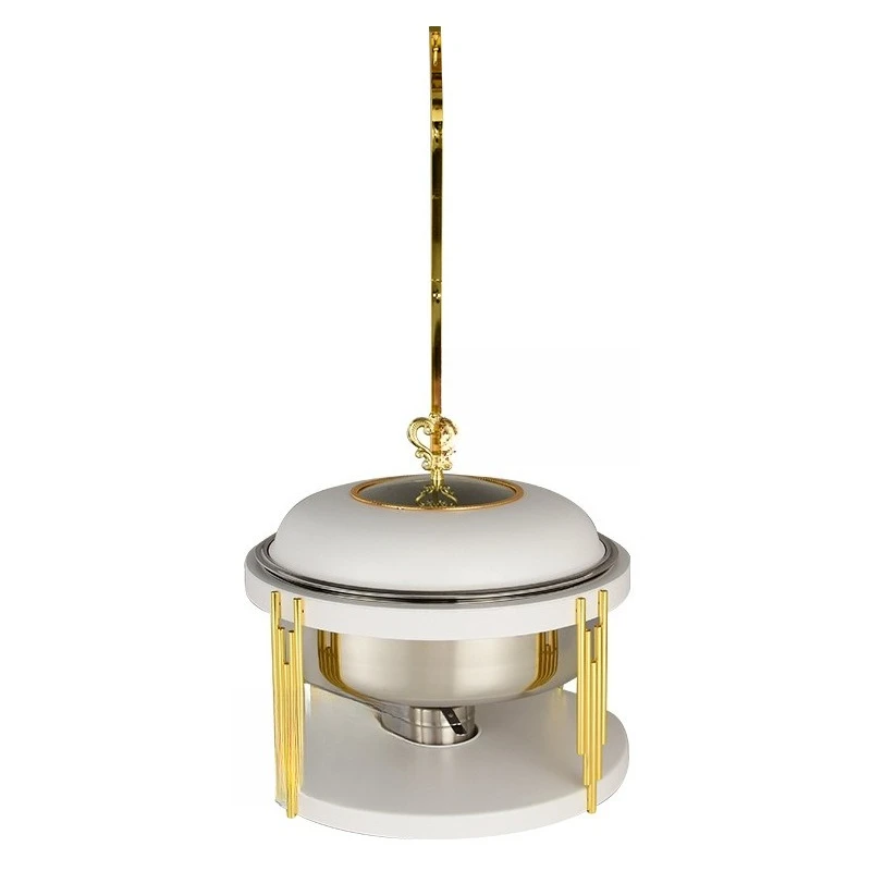 Golden Round Stainless Steel Buffet Stove Hot Pot Luxury Commercial Large Capacity Hotel Restaurant Alcohol Stove
