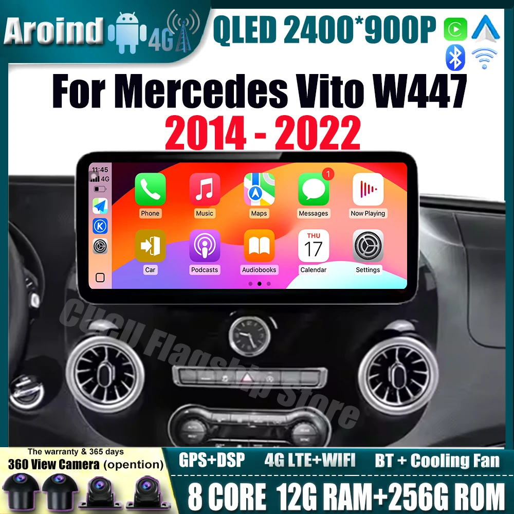 

12.3Inch QLED Screen 2400*900 For Mercedes Vito W447 2014-2022 Multimedia Video Player Navigation GPS Car Accessories Bluetooth