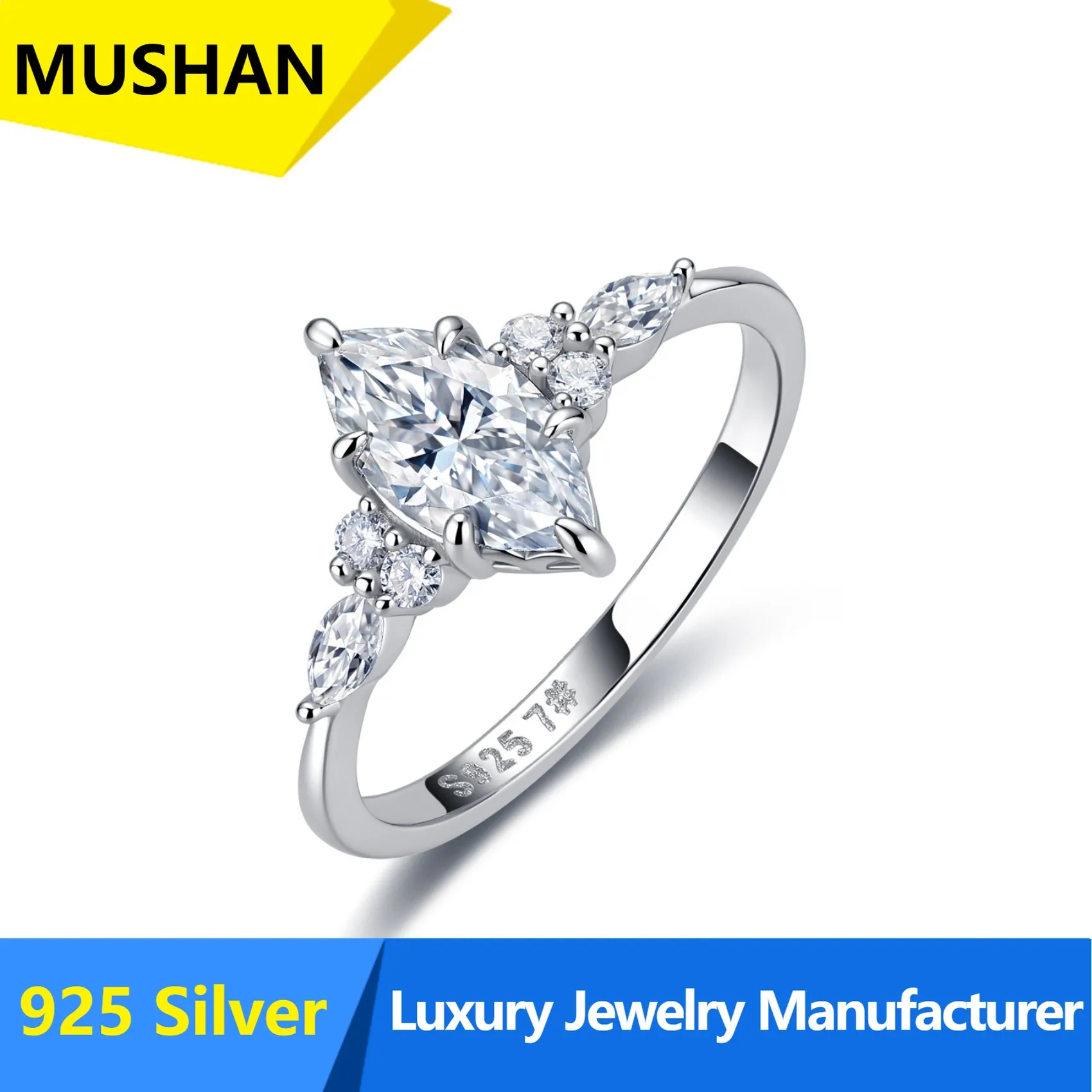 MUSHAN Luxury S925 Sterling Silver Horse Eye Sterling Silver Ring Women's European and American Engagement Closed Ring Spot
