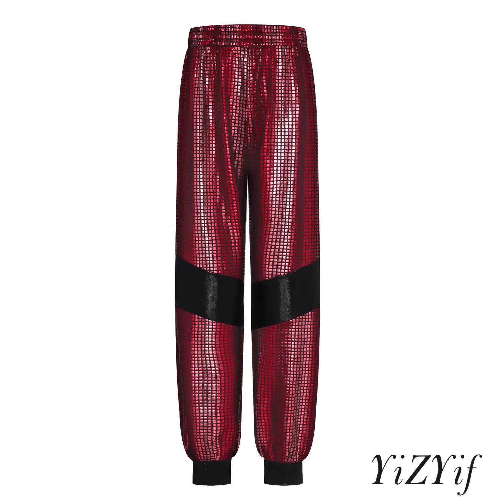 

Kids Boys Girls Jazz Dance Pants Elastic Waistband Metallic Plaid Color Block Cargo Pants Trousers Street Hip Hop Dance Costume
