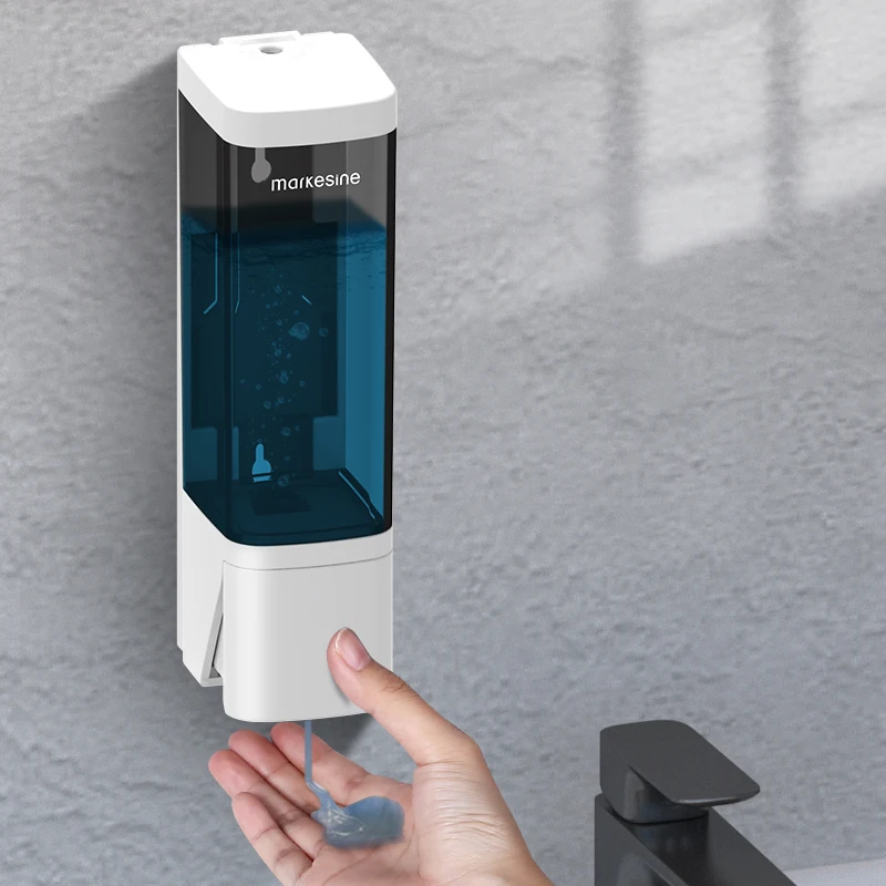 350ML Wall Mounted Soap Dispenser No Drill - Waterproof for Shampoo Body Wash Hand Soap Lotion, Minimalist Design for Bathroom R