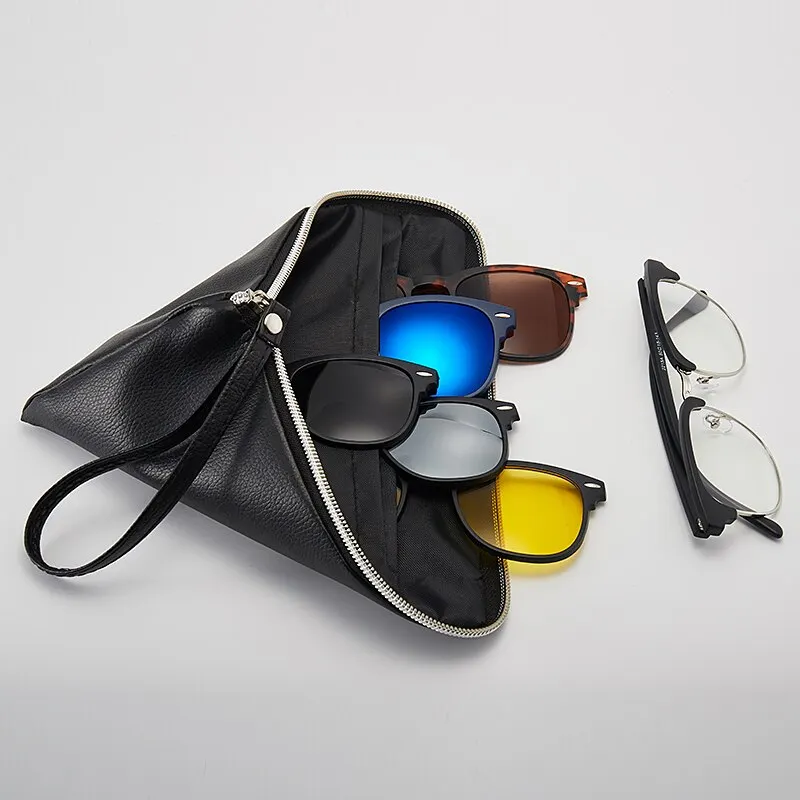 6 In 1 Men Women Polarized Optical Magnetic Sunglasses Clip Magnet Clip on Sunglasses Polaroid Clip on Sun Glasses Frame And Bag