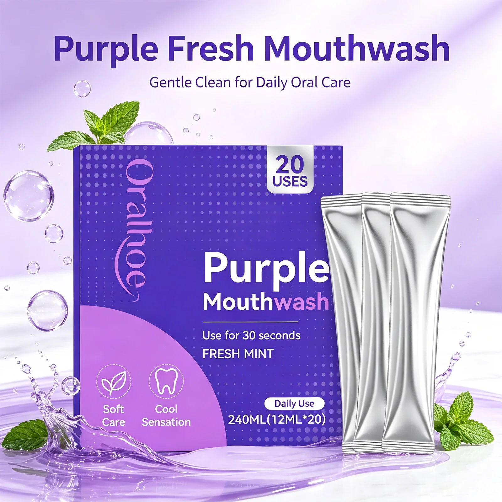 Whitening Mouthwash - 20/40/60 Unidades de Enjuague Bucal Morado