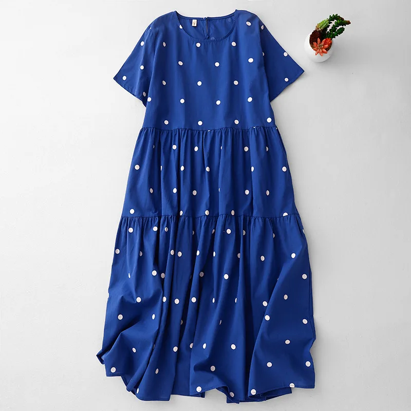 

Long Dress Women Dresses Print Dot Vestidos Y2k Streetwear Round Neck Short Sleeve Elegant Splice Party Night Work Casual Loose