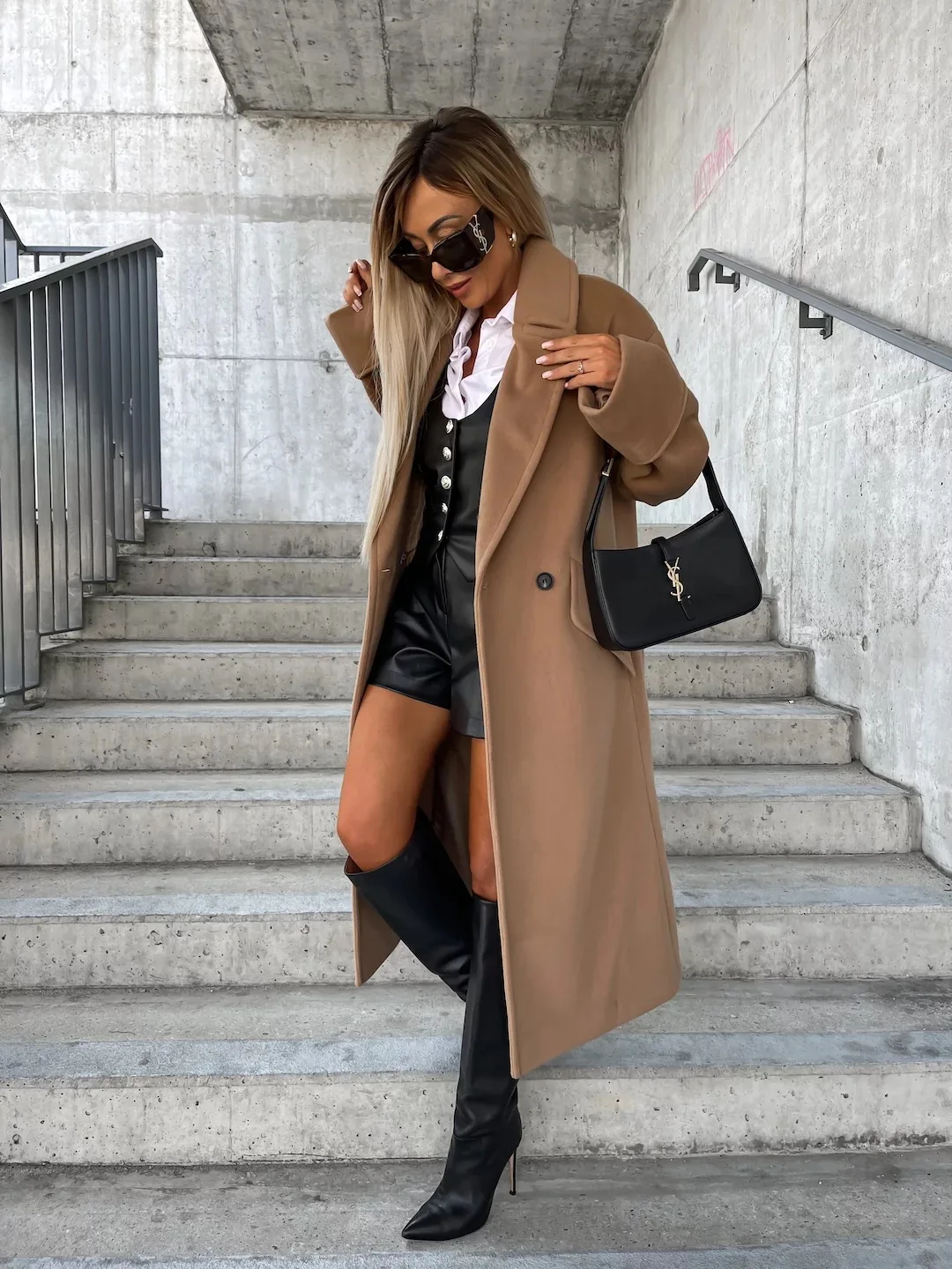 Women Oversized Lapel Long Wool Coat Single Front Button Side Pocket Loose Fit Warm Outerwear