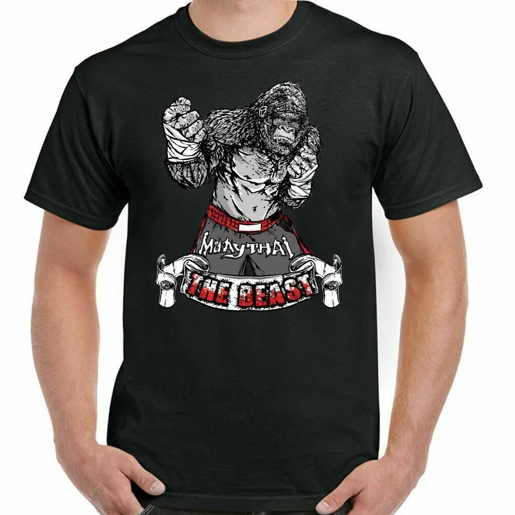 Camiseta de entrenamiento de boxeo The Beast Gorilla Gym MMA Muay Thai nueva camiseta informal de manga corta con cuello redondo de algodón 100% para hombre talla S-3XL