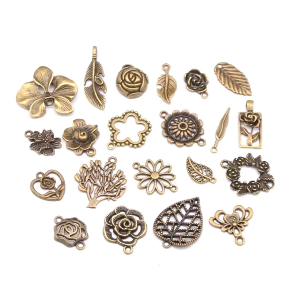 21 Pcs Flower Pendants Charms Vintage Jewelry DIY Necklace Supplies Leaf Making