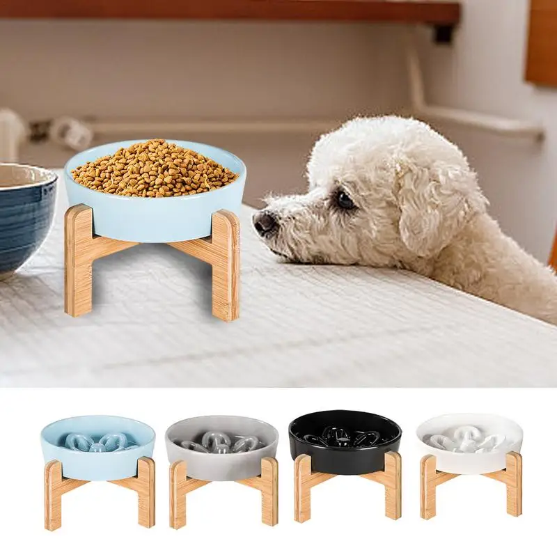 Raised Cat Food Bowl Spill Proof Slow Feeder Pet Bowl Ceramic Cat Feeding Bowl Anti Slip Dog Food Container Feeding Accesserios