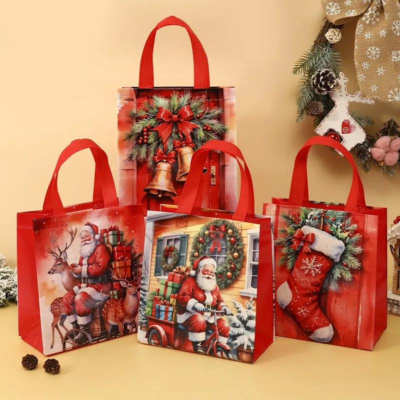 

4pcs Christmas Gift Bag Non-Woven Santa Bag Christmas Decorations for Home 2026 Xmas Navidad Noel Gifts New Year Packaging Bag