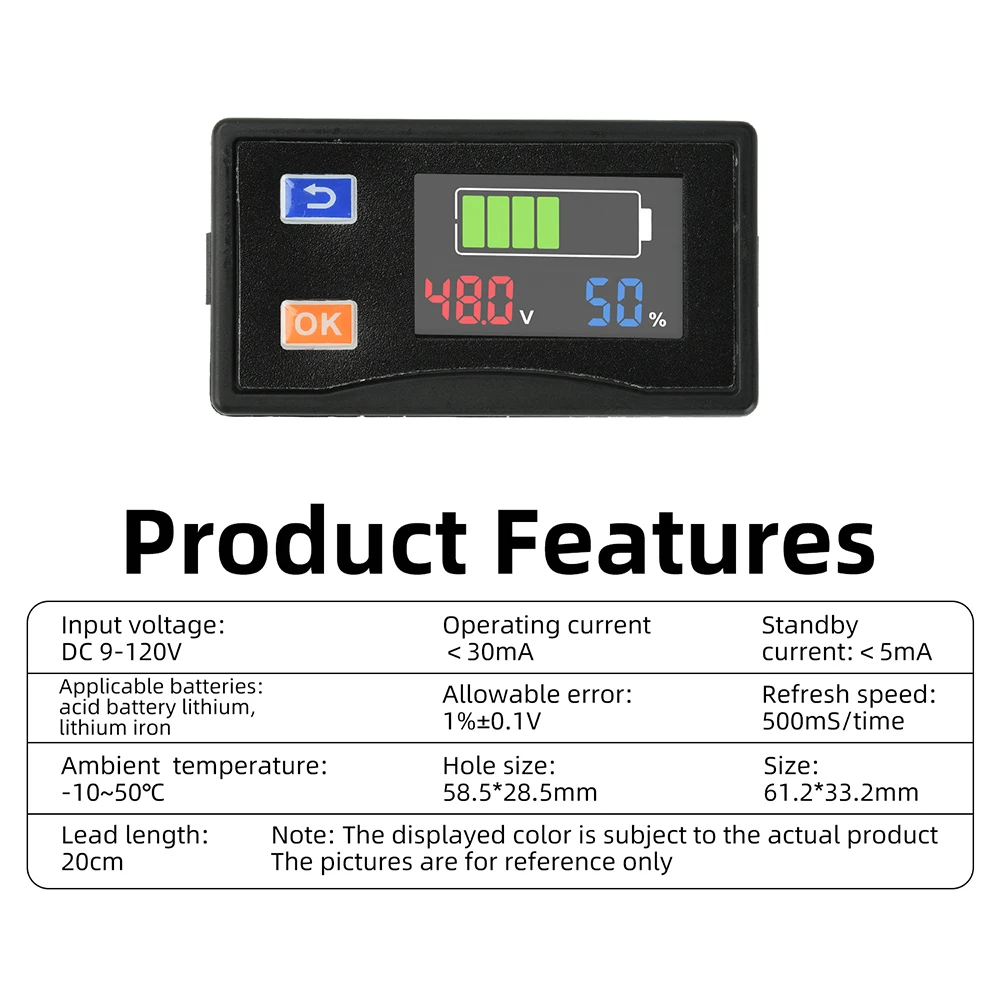 [QV61] DC 9-120V LCD Digitaler Spannungs- und Batteriestandsmesser Universeller Batteriestandsanzeiger für verschiedene Batterietypen – Detail 13
