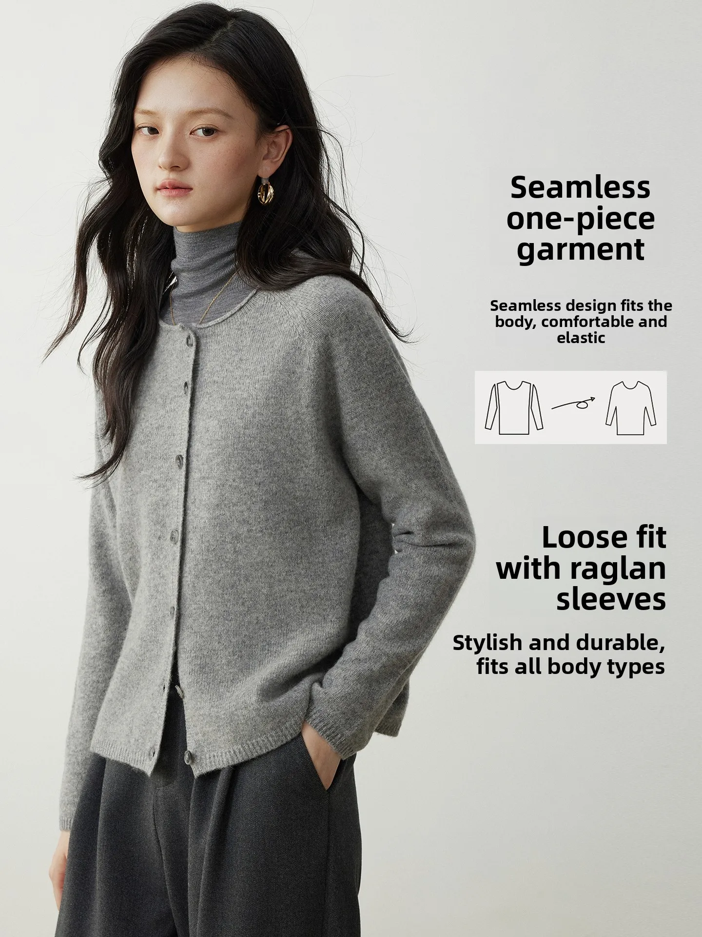 Light Grey Knitted round Neck Open Cardigan Woolen Sweater Soft Loose Fit Long Sleeve Female Fashion Autumn Wear Minimalist S...