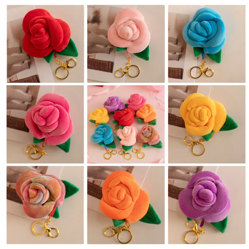 Women's Bag Pendant Korean Creative Fabric Rose Plush Kawaii Sweet Fashionable Versatile Bag Accessory Multifunctional Keychain