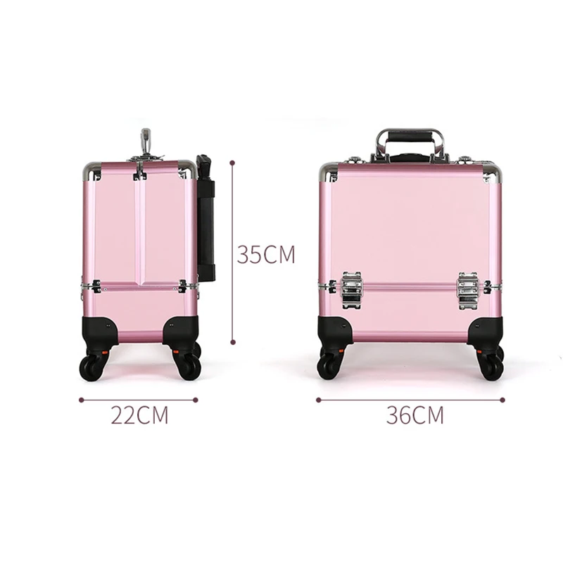 Professionals 17 Inches Large Capacity Aluminum  Cosmetic Kit Box Artist Storage Case Trolley Makeup Bag With Wheels