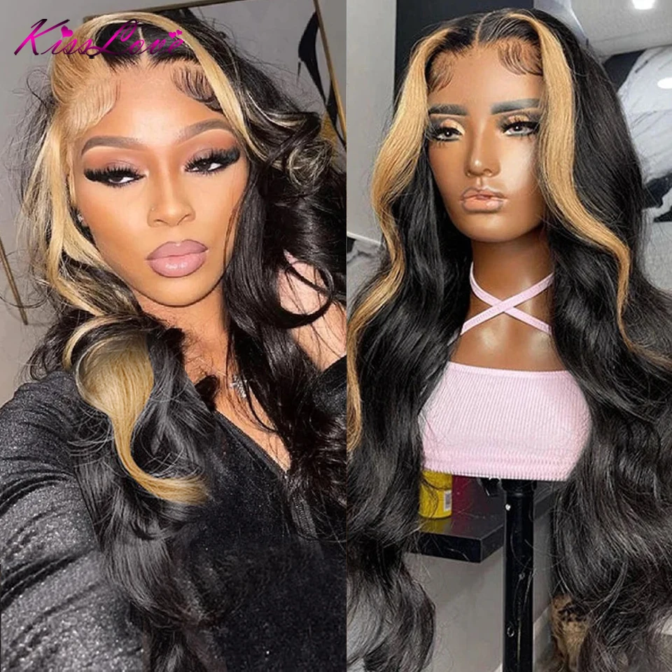 

Ombre Highlight 1B/27 HD 13x4 Lace Front Human Hair Wigs Pre Plucked Natural Black With Honey Blonde Body Wave Lace Frontal Wigs