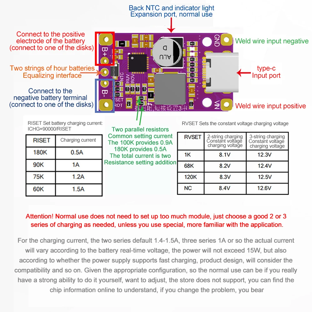 Carte de protection de chargeur multi-cellules, convertisseur Boost USB, Power Tech Step-Up, polymère fuchsia, chargeur Ion Eddie, 2S, 3S Type-C