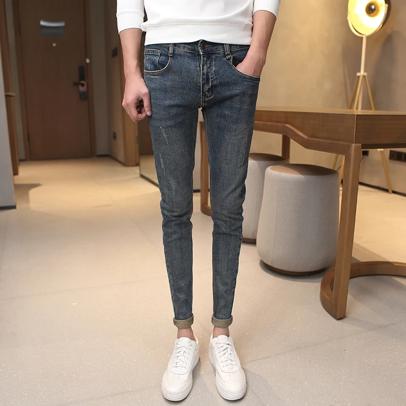 

Slim Fit Spring Summer Denim Jeans Men's Fashionable Versatile 27 Inch Waist Cotton Stretch Low Waist Zipper Casual Long Pants