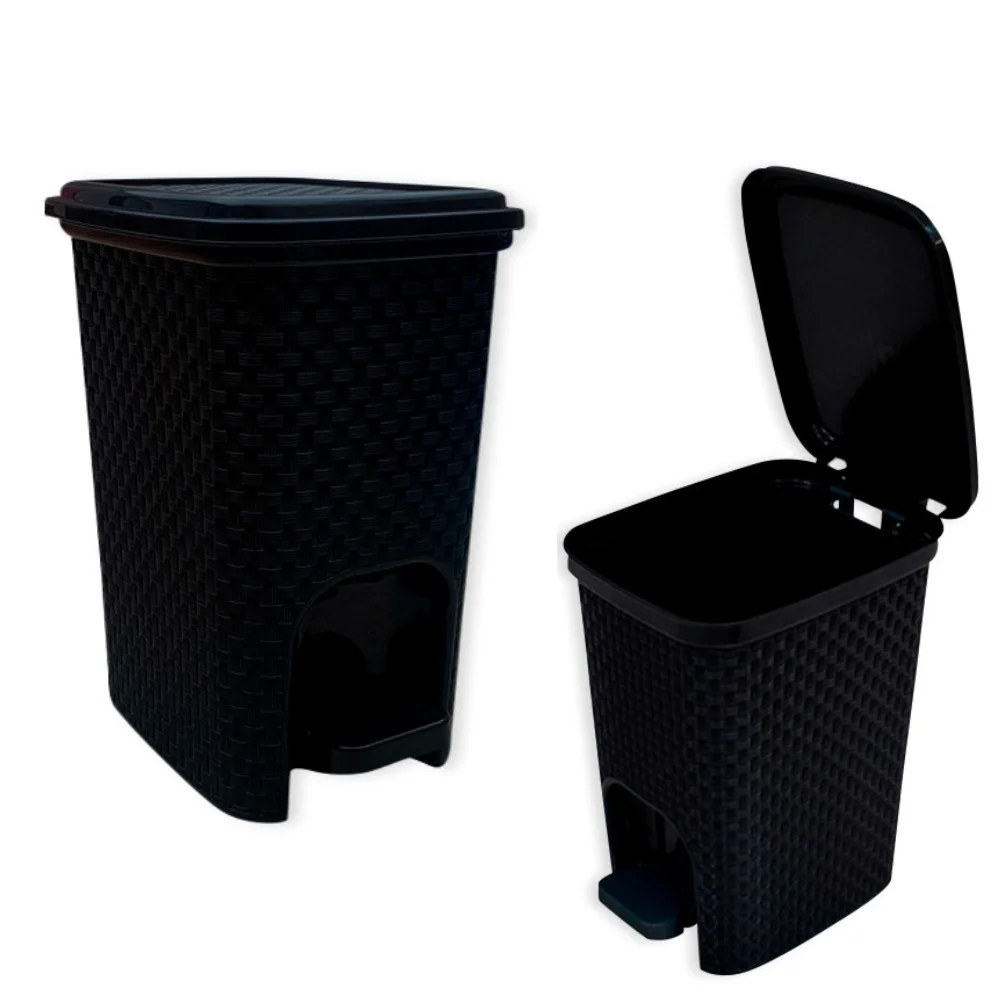 Trash Bin Pedal Trash Basket Detail Tram Rattan Capacity 7 Liters Black Opening With Pedal Home Office