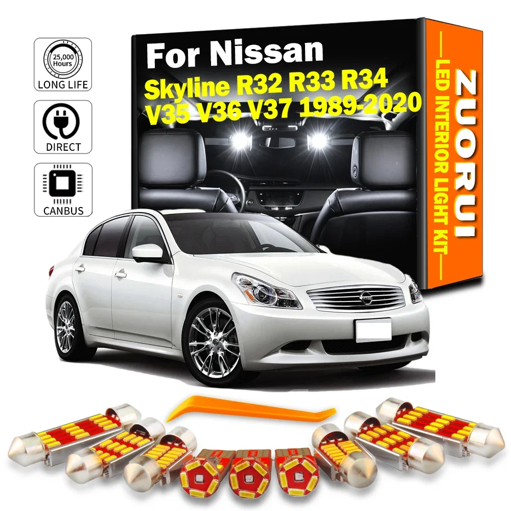 ZUORUI Canbus Car LED Interior Number Plate Light Kit For Nissan Skyline R32 R33 R34 V35 V36 V37 1989- 2019 2020 Reading Bulbs