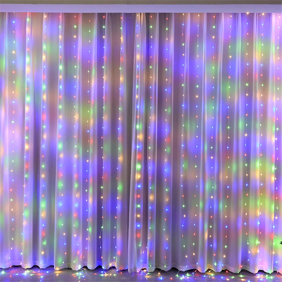 Copper Wire Fairy Curtain LED Lights, Alimentado por USB, Luzes de Natal para festa, Decoração da guirlanda do casamento, Remoto, 8 modos, 3m x 2 m x 3m, 3m x 3m