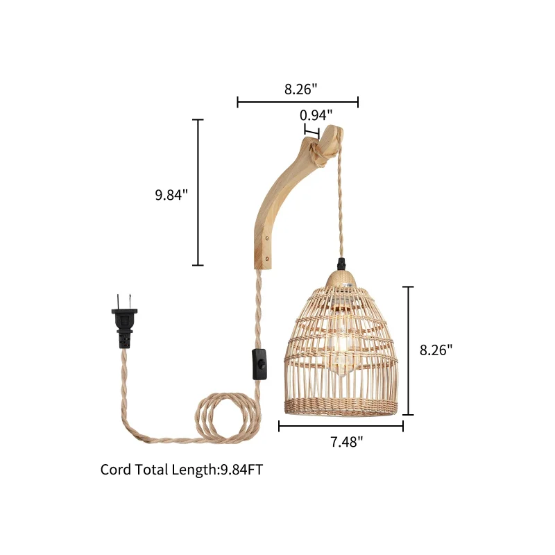 Imagem -03 - Vintage Hemp Rope Lamp Decoration Woven Rattan Lamp Quarto Sala de Estar Corredor Iluminação de Parede