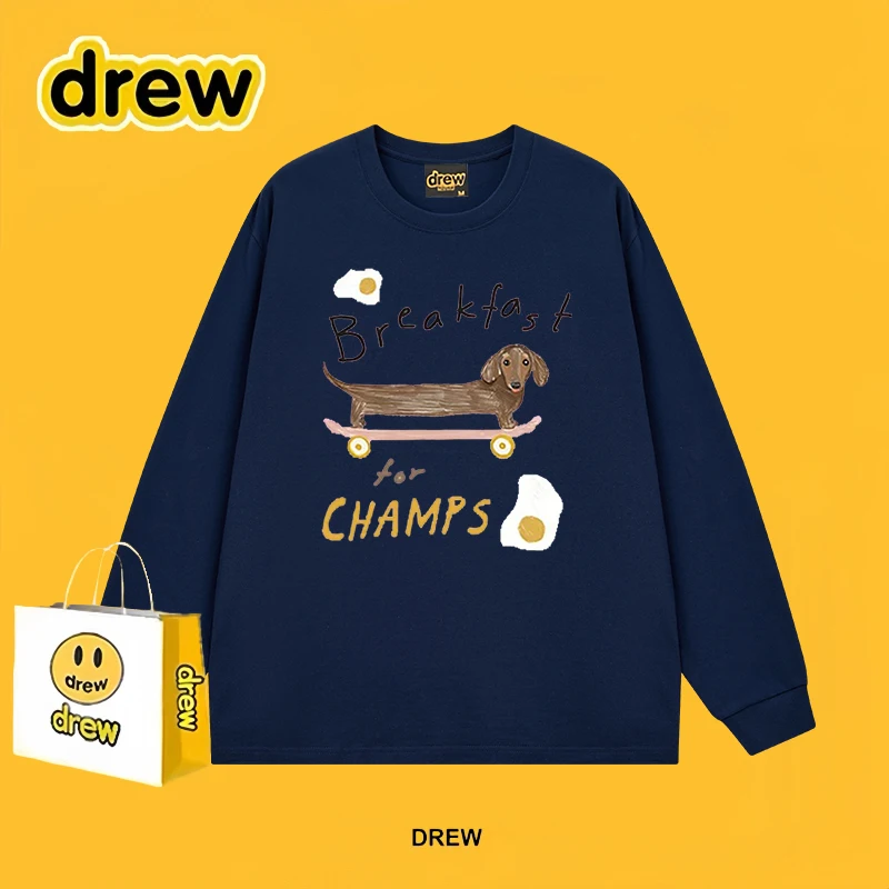 2025 جديد طويل Sve القطن الخالص الجولة Ne T-irt ex فضفاضة تناسب مطبوعة هزلي سكيت العصرية لخريف شتاء