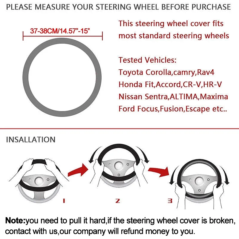 Car Steering Wheel Cover For Ford Kuga Transit Ecosport ESCORT Fiesta Mk7 Focus Ranger Mondeo Mustang Fusion Focus 38cm Round