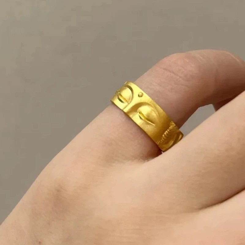 Buddhas Half Face Shaped Rings Unique Buddhist Adjustable Open Finger Rings Decoration Elegant Jewelry Accessory for Parties