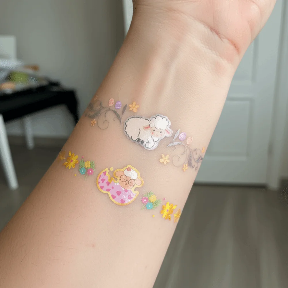 Wrist Arm Face Leg Easter Wrist Tattoo Sticker Cartoon Rabbit Carrot Eggs Face Temporary Tattoo Long Lasting Disposable