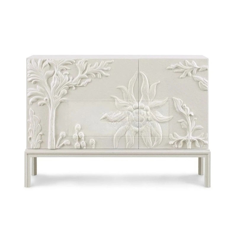 

French vintage entryway cabinet hand-carved sunflower sideboard American modern simple white living room decorative cabinet