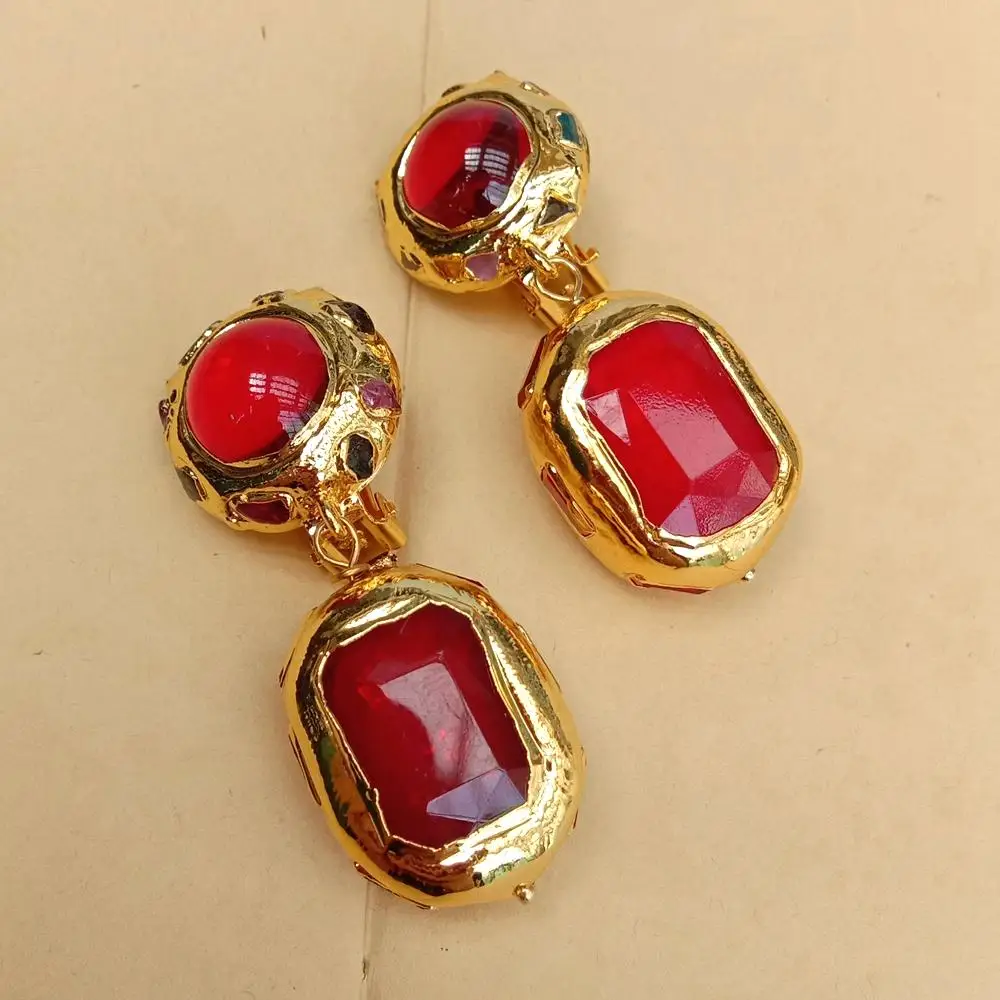 YYGEM 20x26mm Red Crystal Gold Plated Party Stud Statement Earrings Costume Lady Jewelry 3