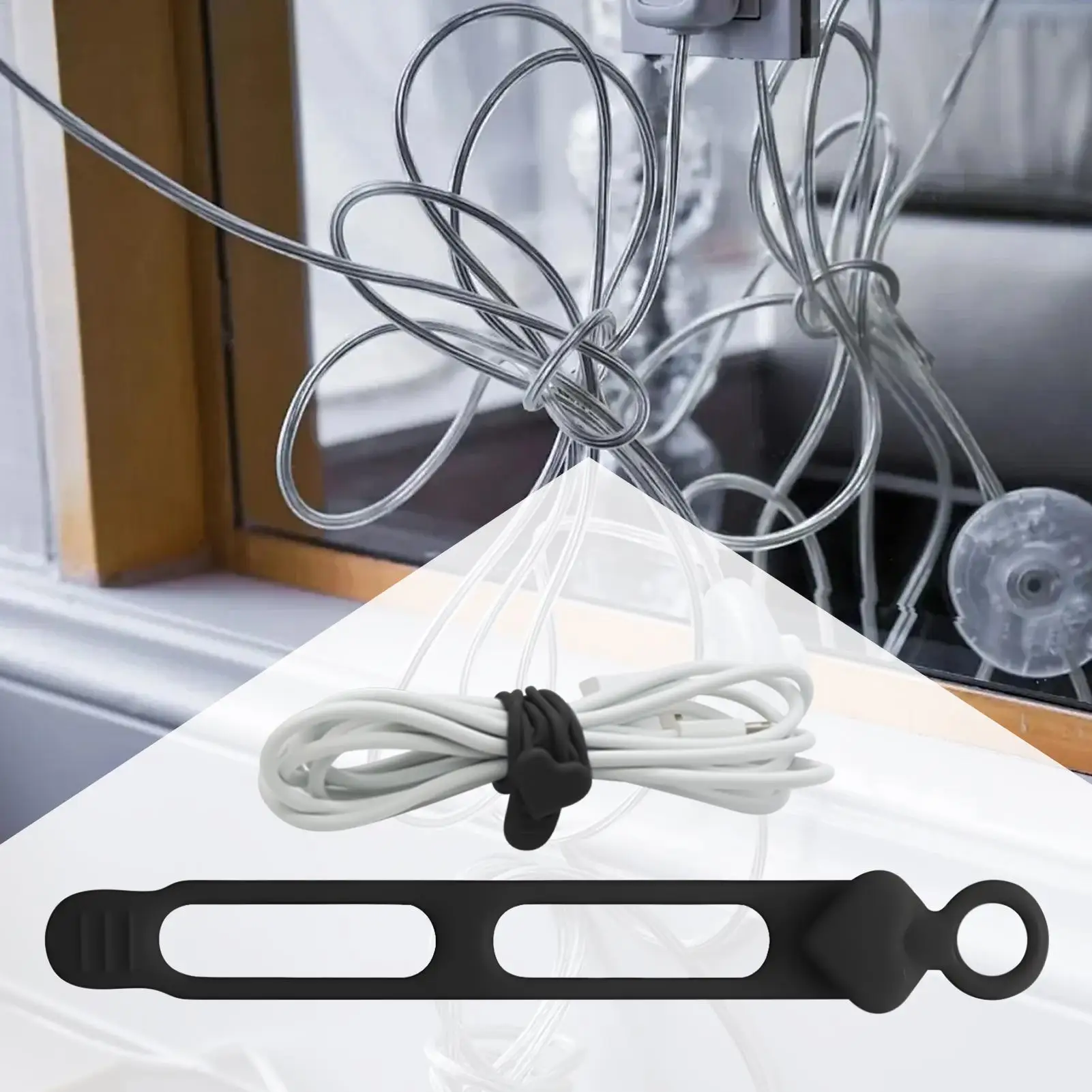 

Cable Straps 10 Piece Silicone Cable Ties Multipurpose Elastic Cord Fastening Bundling For Wire Outdoor Storage Car Desk