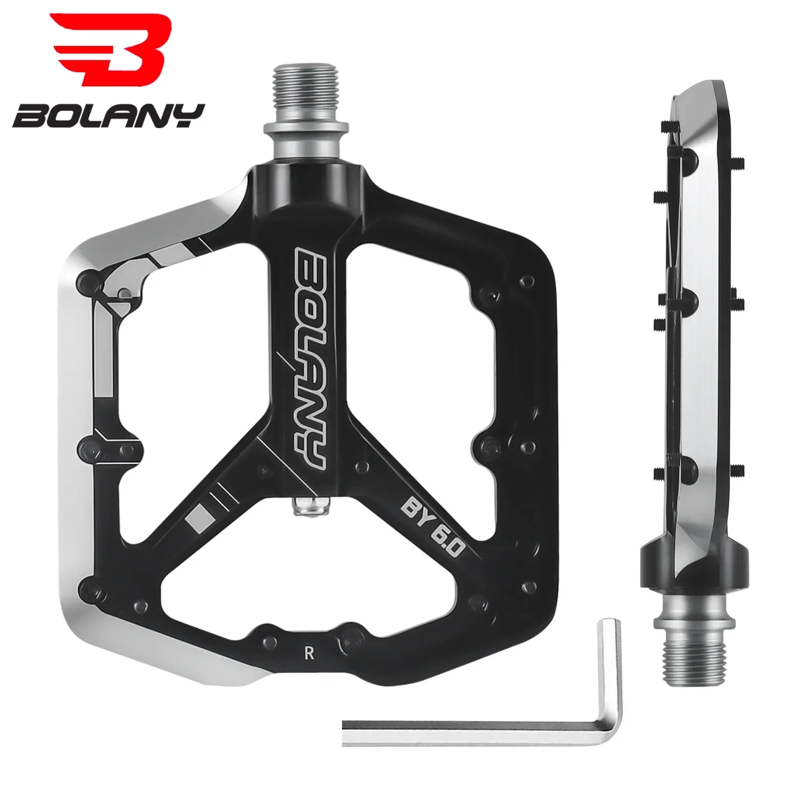 BOLANY 6.0 MTB-Pedal aus Aluminiumlegierung: 16 – Nagel, CNC-Hohl, rutschfest, 3 – Lagerschmierung